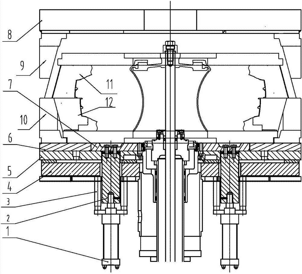 輪胎硫化機(jī)活絡(luò)模具的推模裝置的制作方法