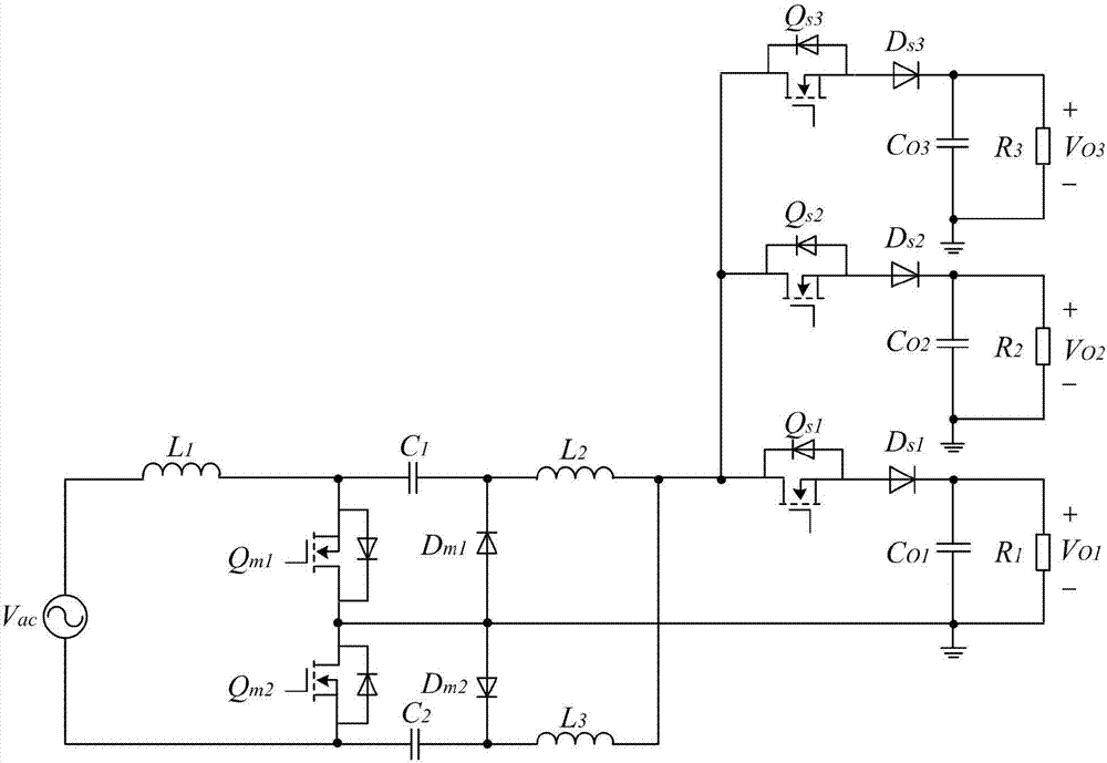 单级非隔离式三路正向电压输出的DCM无桥CukPFC变换器的制作方法与工艺