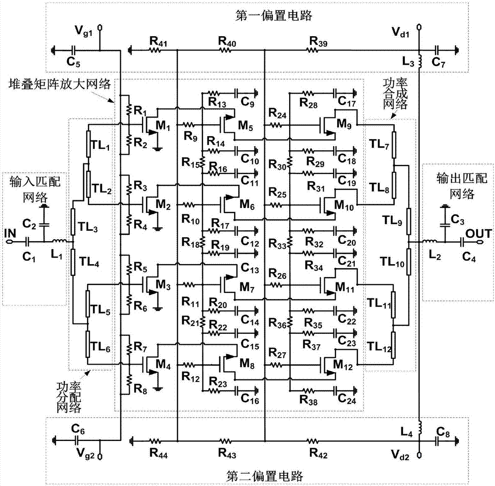 一种基于晶体管堆叠结构的矩阵功率放大器的制作方法与工艺