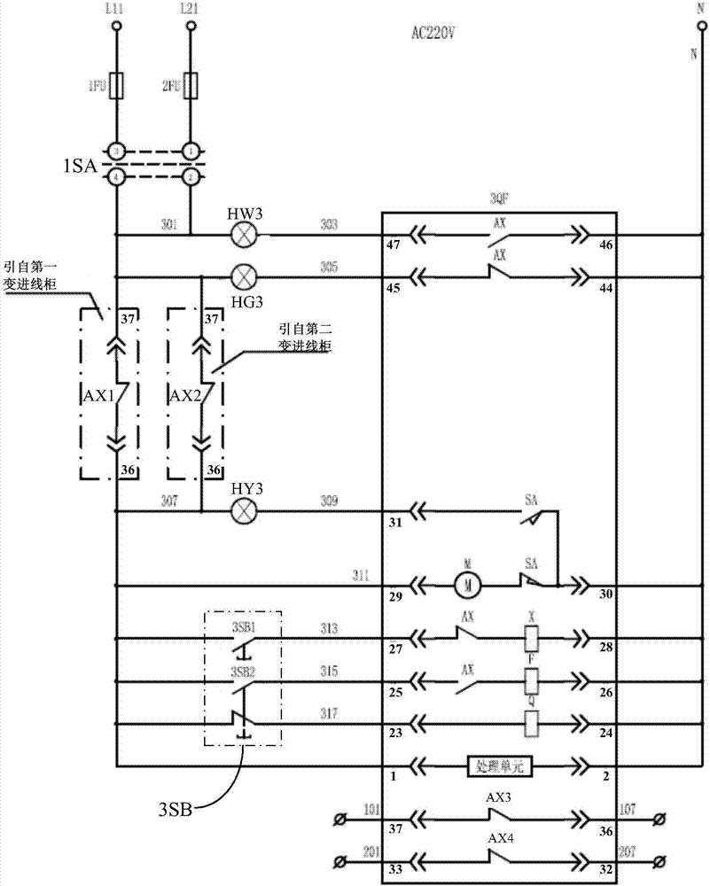 一種兩進線一聯(lián)絡合閘控制電氣結構及配電裝置的制作方法