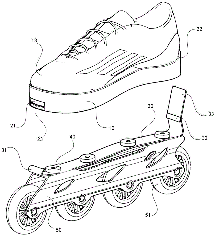 能方便分离和组合的轮滑鞋与轮滑座结构及其使用方法