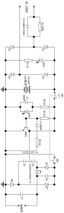 一種防觸電充電式安全電蚊拍電路的制造方法與工藝