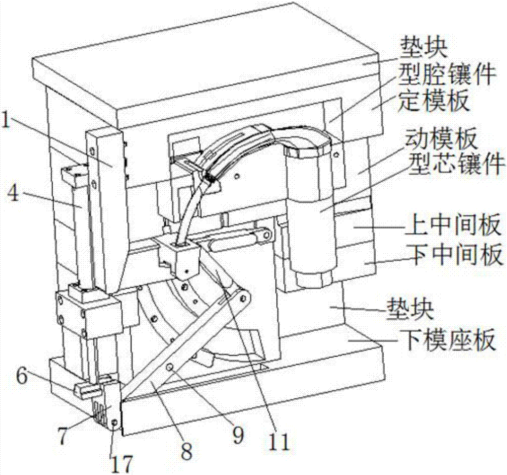 一種花蓬頭彎管抽芯機構(gòu)及其使用方法與流程