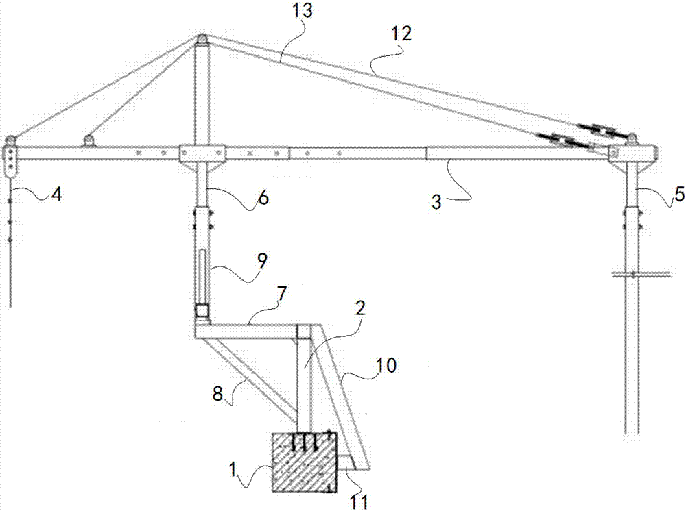 混凝土梁的上方固定连接支撑架;屋面吊篮的主体结构包括横梁,钢丝绳