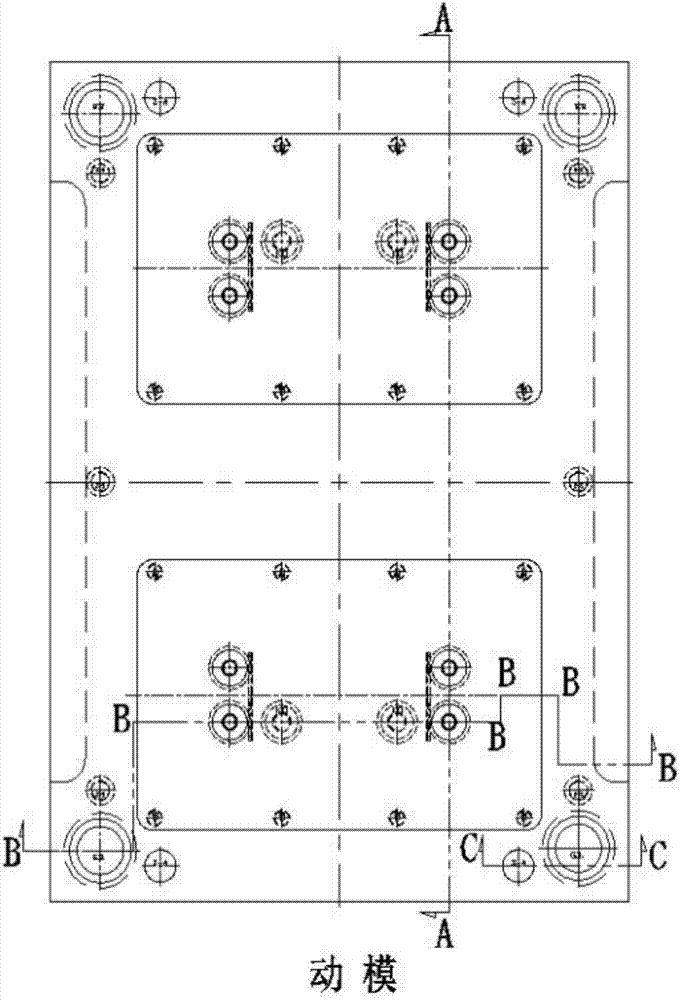 一種前模多穴單元穴位四面抽芯變澆注方式注塑模具及其使用方法與流程