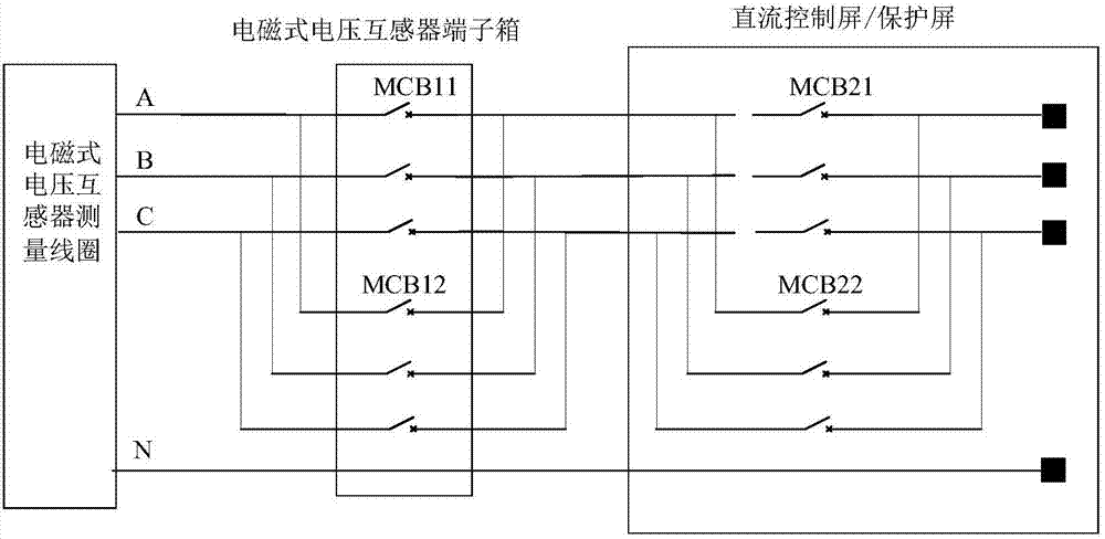 兩個三相聯(lián)動空氣開關并聯(lián)的電磁式電壓互感器測量回路的制造方法與工藝