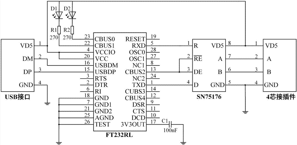 usb转rs485串口微型集成连接器的制作方法