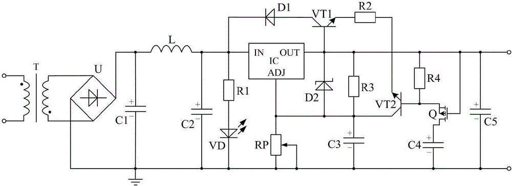 基于电压检测电路的输出电压可调式二次滤波型稳压电源的制造方法与工艺
