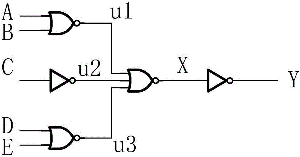 五输入端组合逻辑电路的晶体管级实现方案的电路的
