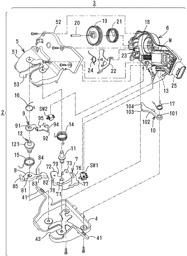 機(jī)動車輛門鎖裝置的制作方法