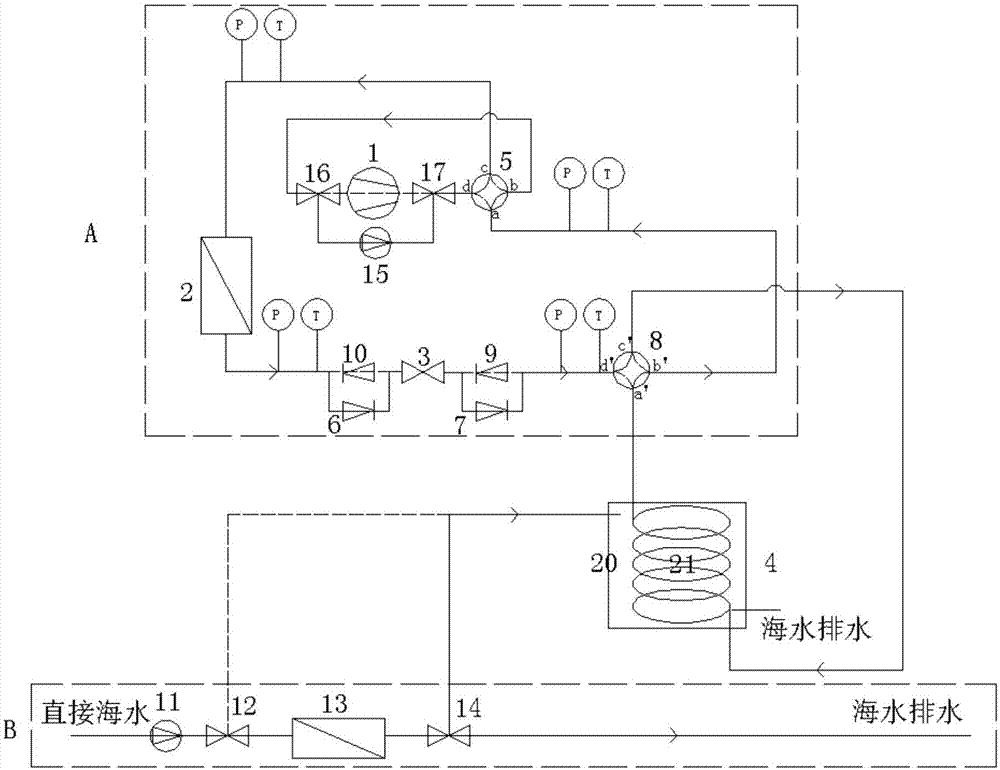 一种用于船舶的直膨式海水源热泵/免费供冷,热系统的