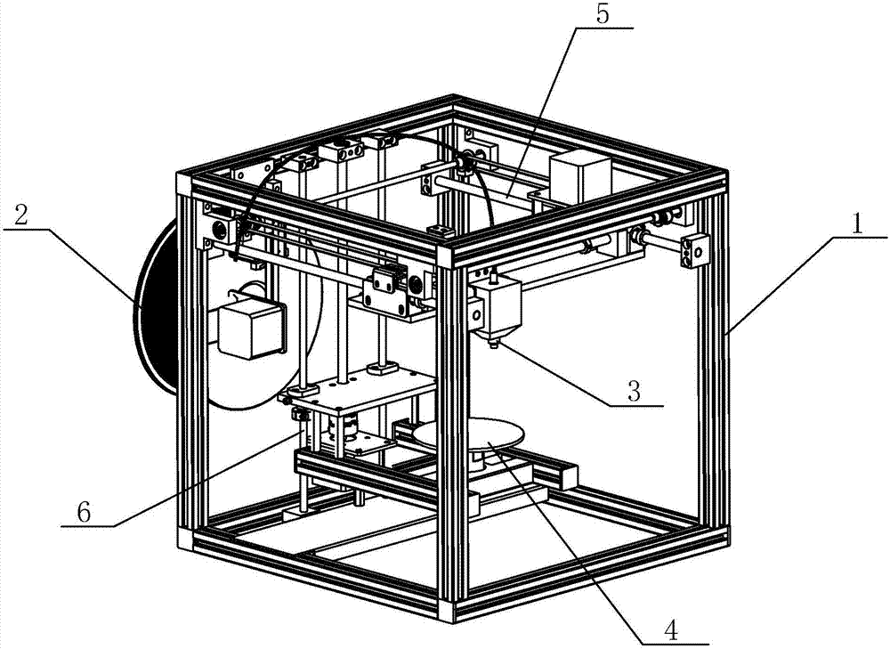 实用新型涉及3d打印领域,尤其涉及一种带进料检测的多轴式三维打印机