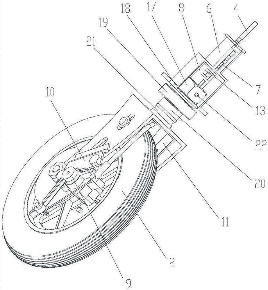 使车轮能够绕竖直轴自由转动形成万向轮结构,所述中旋转座安装于固定