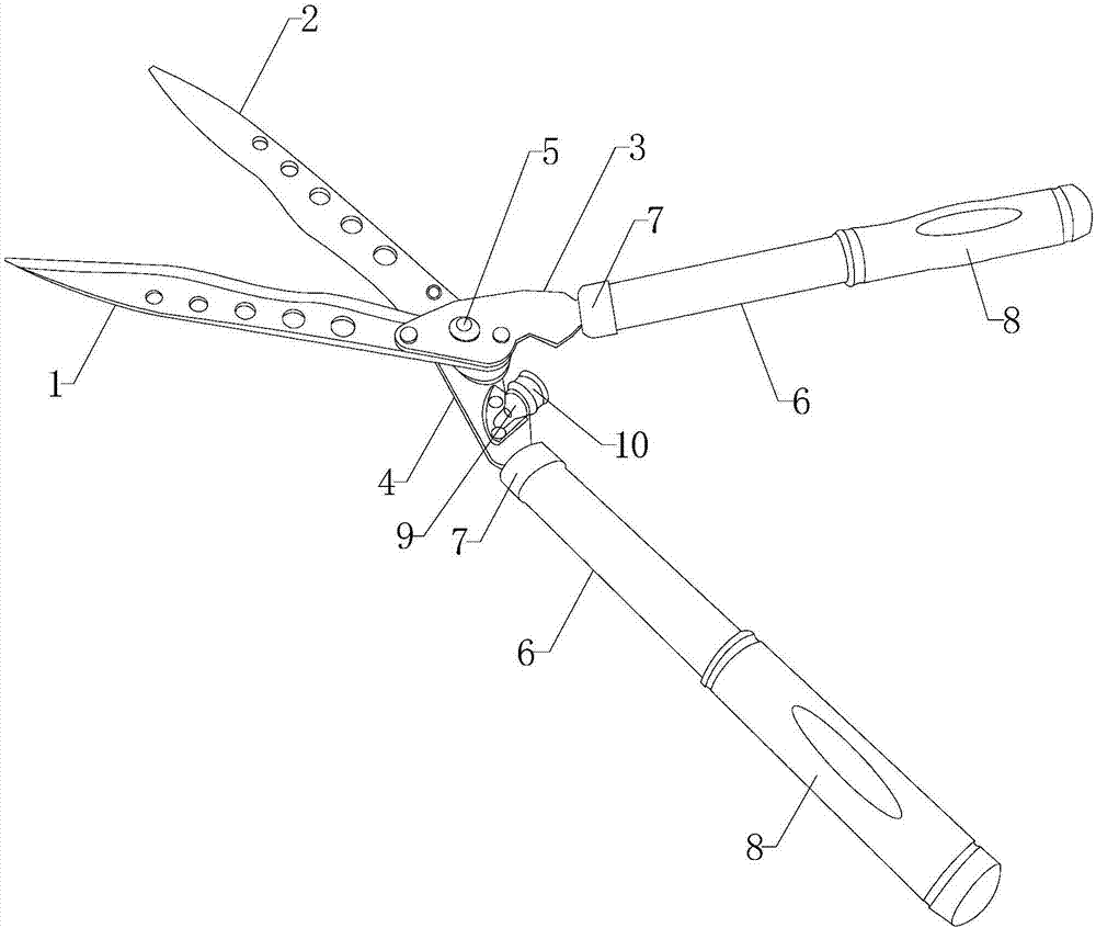 园艺剪刀,极大的方便修剪植物,但是现有市场上的园艺剪刀结构比较简单