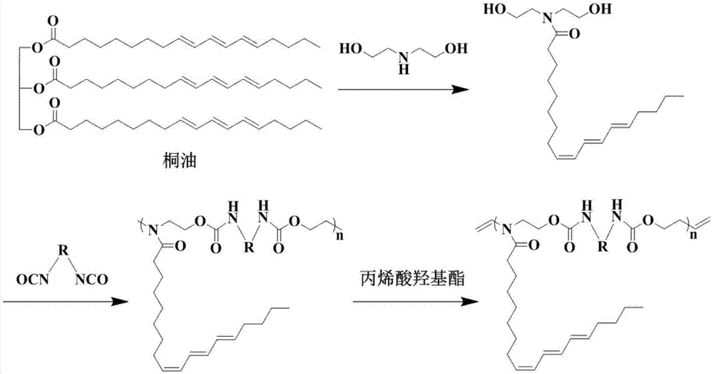 双重交联型桐油基UV固化聚氨酯丙烯酸酯及其制备方法和应用与流程