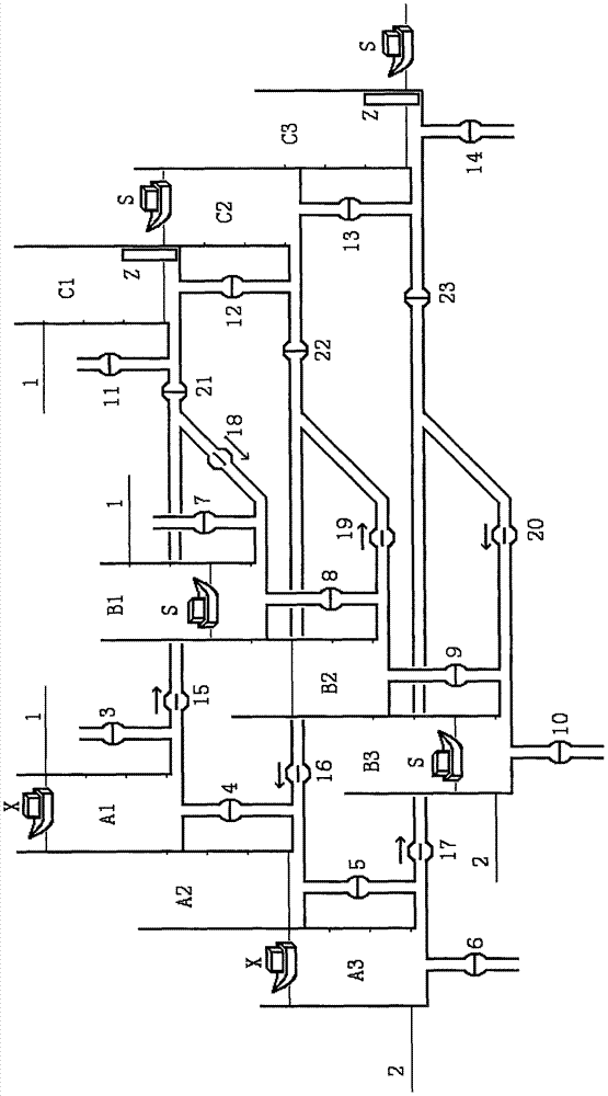 三线多级单向通行省水船闸的制作方法