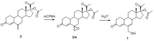 6–羟甲基-17α-乙酰氧基-19-去甲孕甾-4,6-二烯-3,20-二酮合成法的制作方法