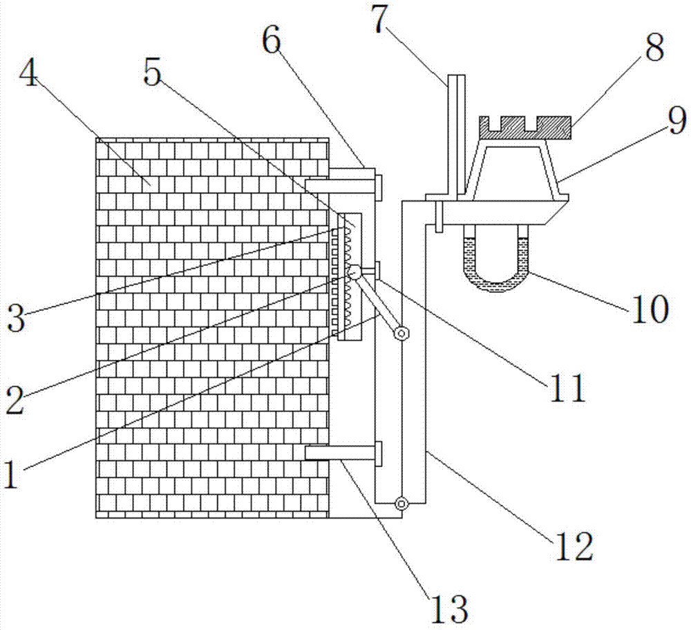 一种电梯地坎支架,包括电梯井内的墙体,墙体的一侧侧壁上安装有竖直