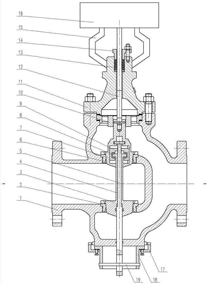 一种带调节杆双座调节阀及其装配方法与流程