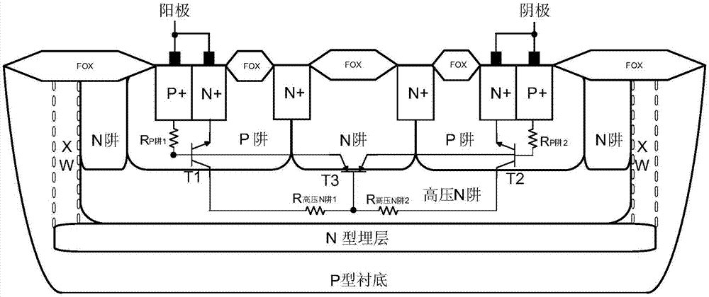 一种高维持电压NPNPN型双向可控硅静电防护器件的制作方法