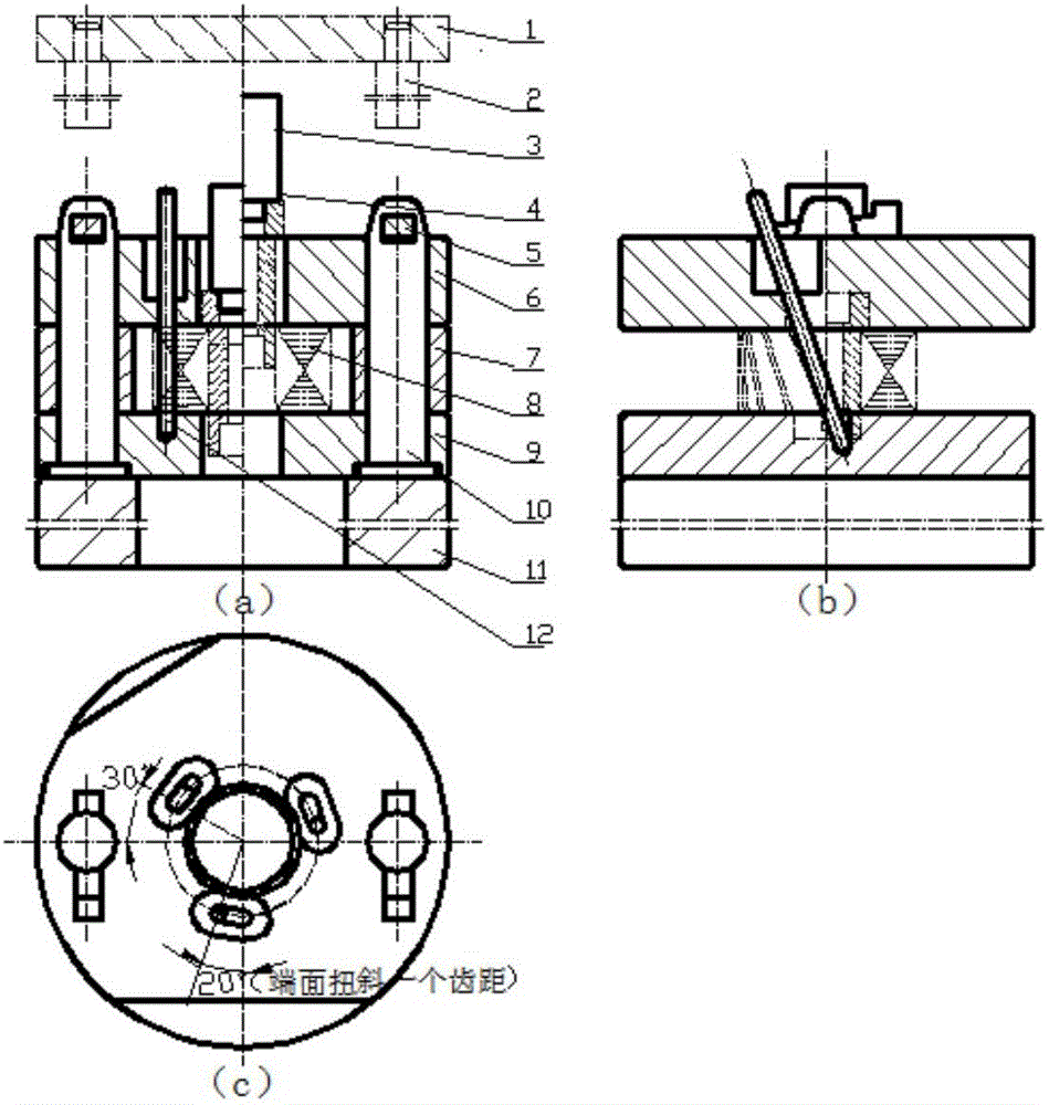 三针扭斜式定子铁芯叠压模具的制作方法