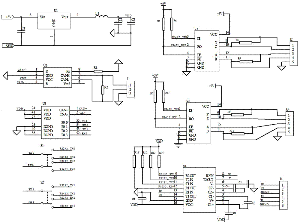 rs422/rs232接口与can总线接口转换电路的制作方法