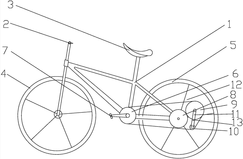 自行车,非机动车装置制造技术 图2是本发明的顺时针踩踏时结构示意图