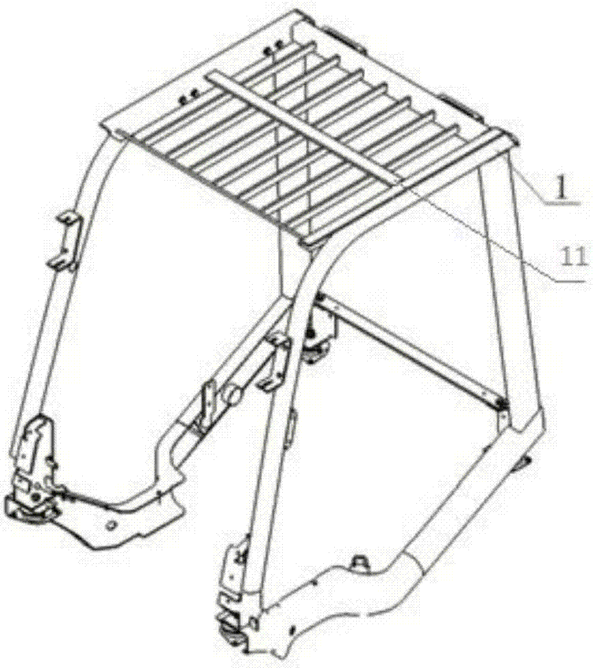 背景技术:目前,叉车驾驶室的护顶架多采用栅格形式的顶框架作为顶棚