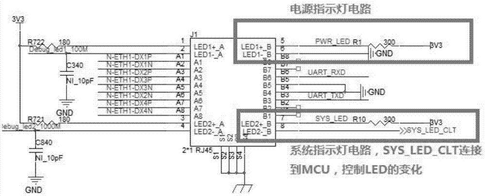 本实用新型的rj45模块设有两个led,可分别用作网络设备的电源指示灯和