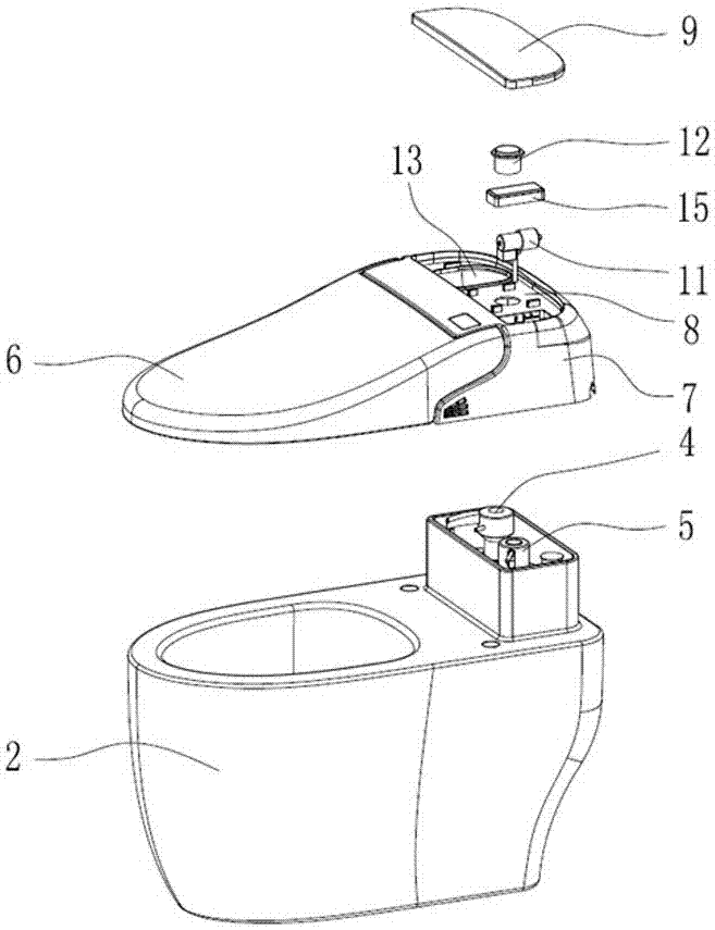 背景技术:现有的智能马桶的结构如图1所示,后壳1'一体成型,将进水阀2'