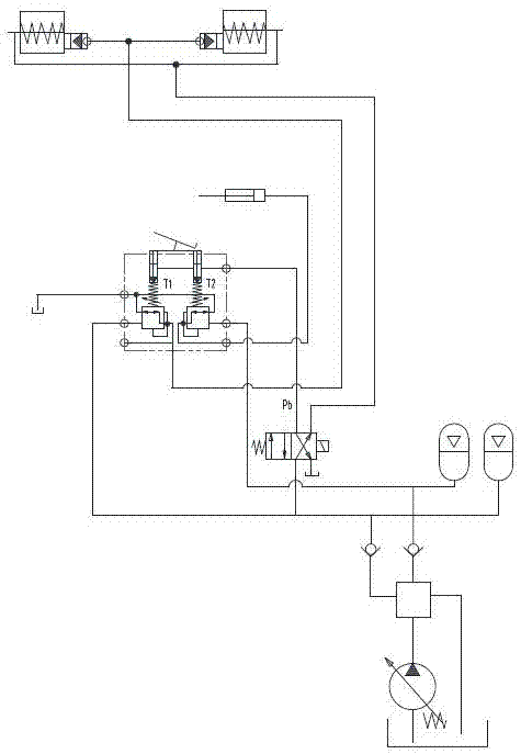 一种矿用自卸车减小行车制动行程的液压系统的制作方法