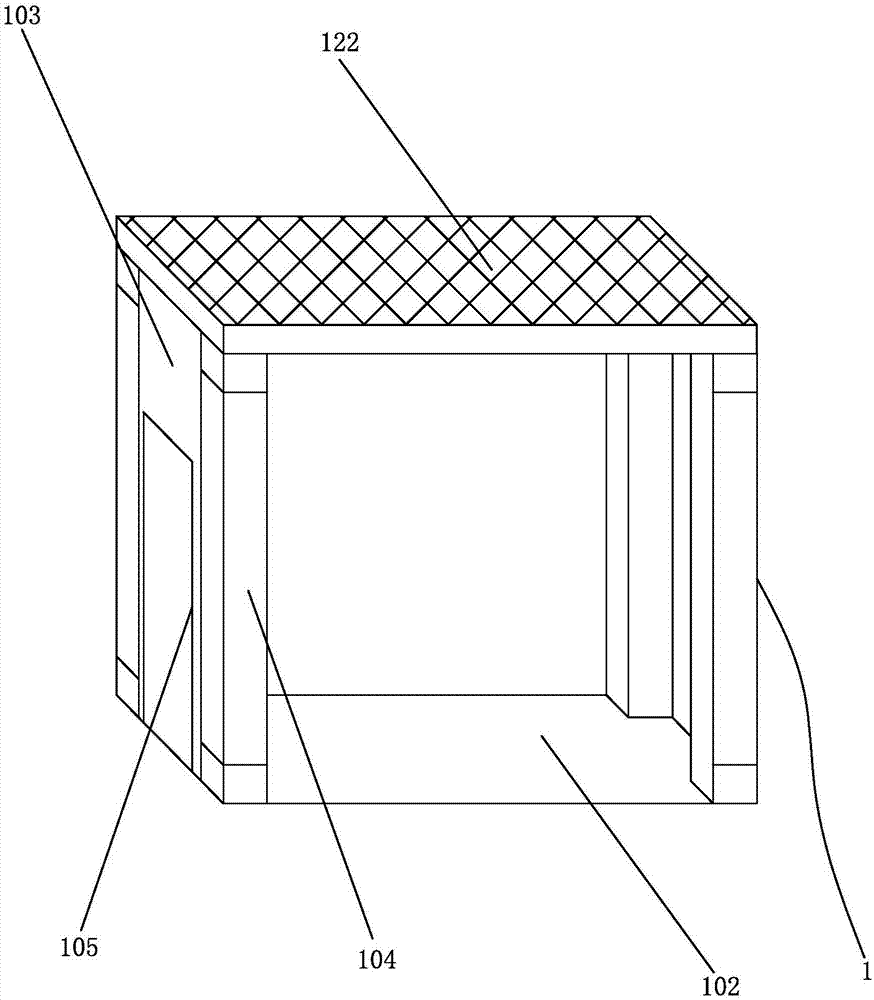 包括箱体(1,所述箱体(1)由箱顶(101,箱底(102)以及4个墙体(103)围成