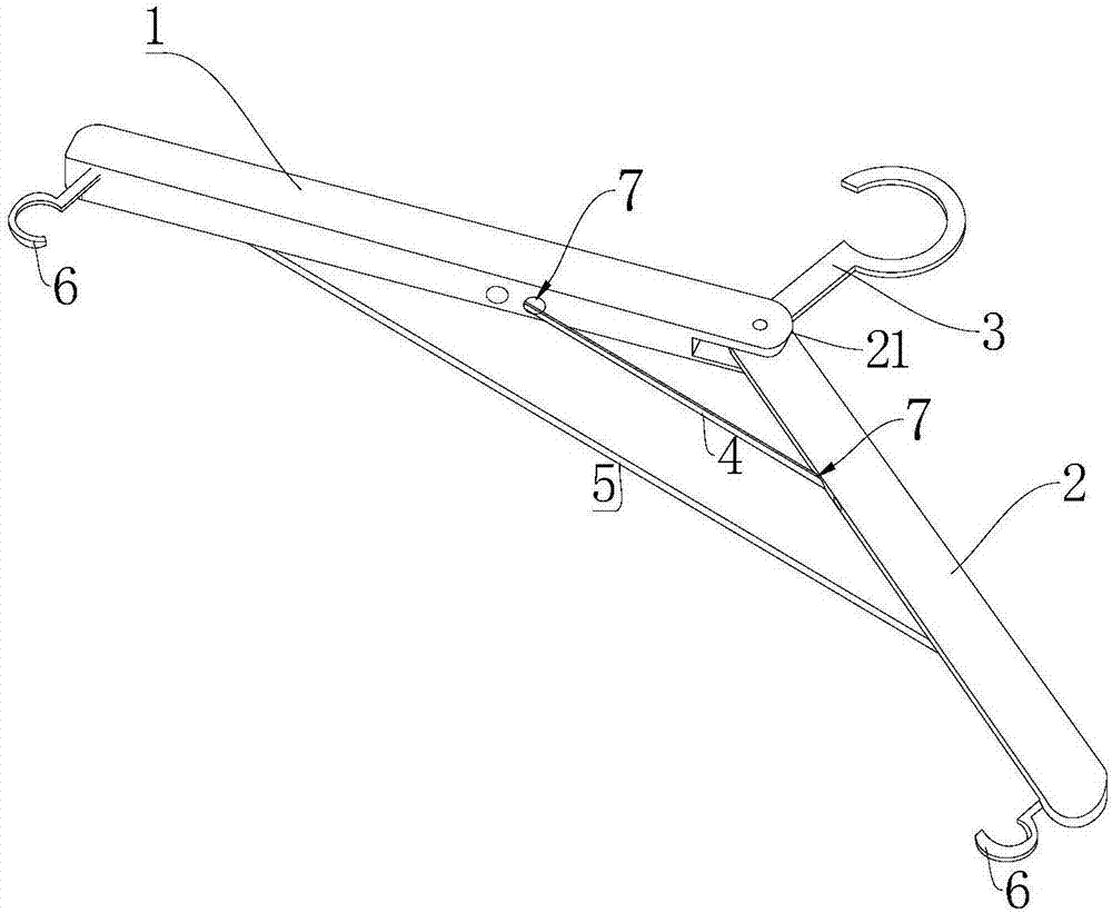一种折叠式衣架,包括上挂钩,左侧臂,右侧臂,铰接轴,以及支撑杆,所述