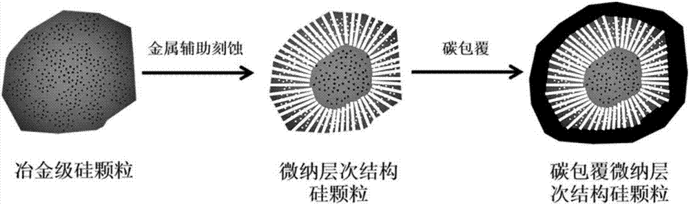 一种碳包覆微纳层次结构硅负极材料及其制备方法和应用与流程