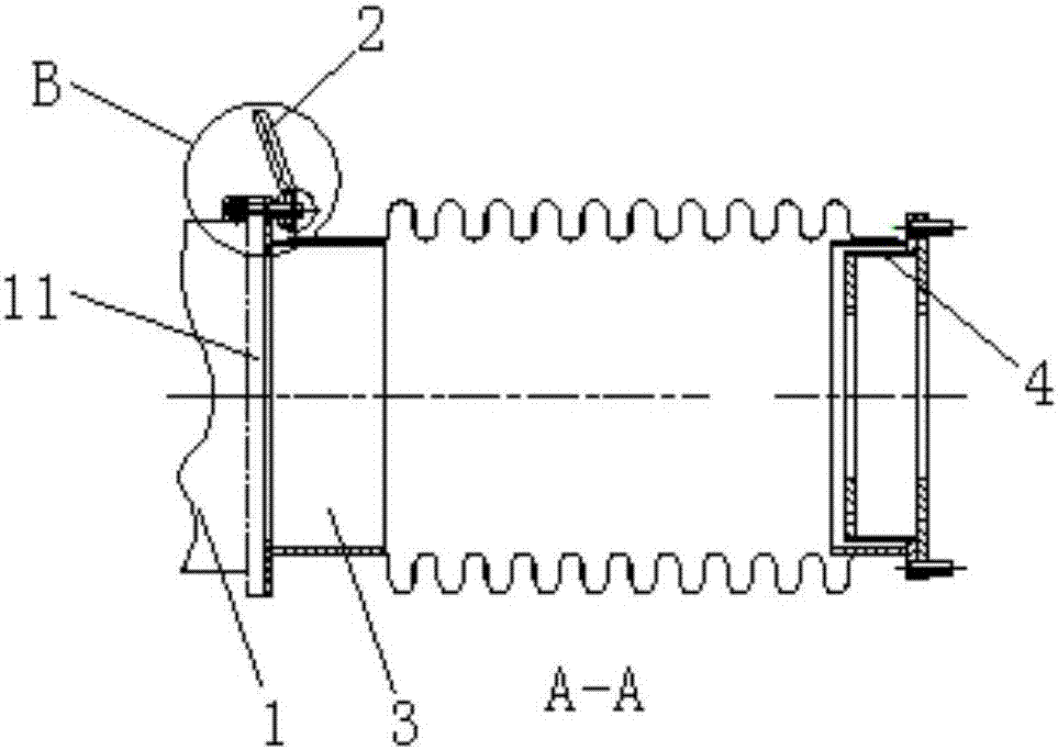 拉边机波纹管与锡槽边封的连接机构的制作方法