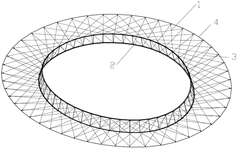 一种大跨上层联方形内环马鞍形双层索杆张拉结构的制作方法