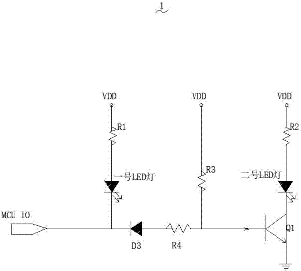 一种利用单IO口控制两个LED灯运行的控制电路的制作方法