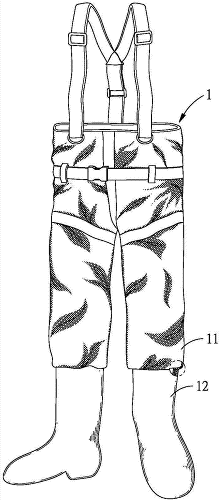 海钓裤裤管与鞋或靴的水性接合层结合结构的制作方法