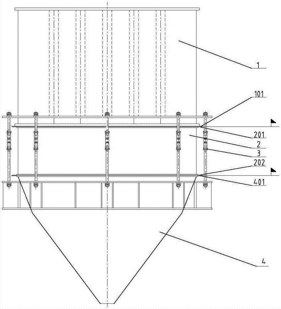 一种活性焦再生塔冷却段连接拉杆与密封焊组合机构的制作方法