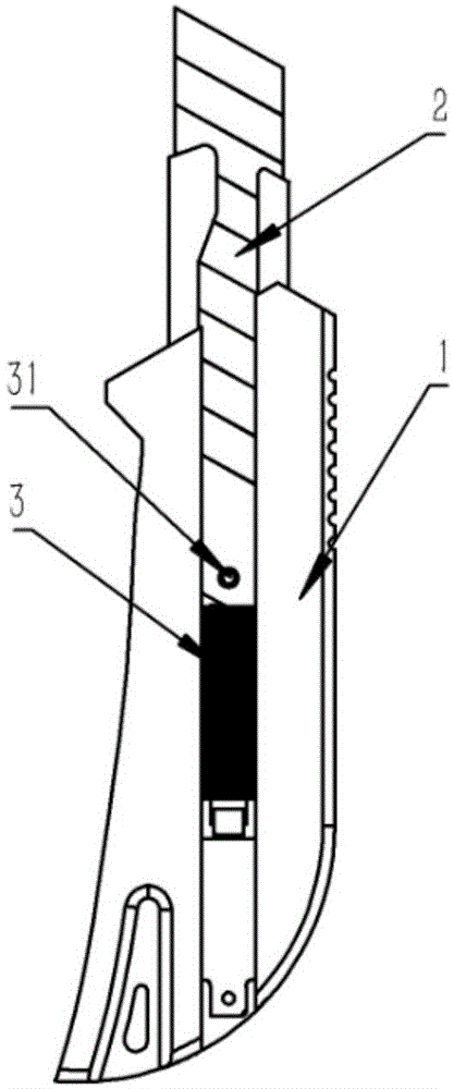 背景技术:目前市面上的美工刀,大部分的结构为在保护壳内设置导向槽