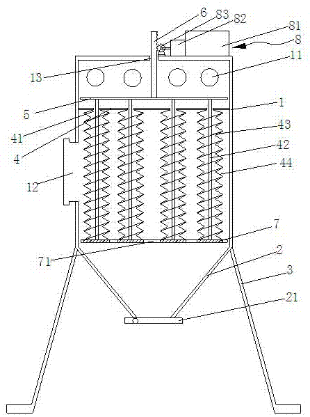 一种收缩式脱离积灰的玻璃窑滤袋除尘器的制作方法