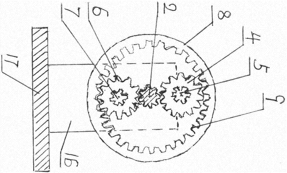 以把支架上的齿轮组合自由旋转所产生的旋转力量储存于惯性轮内,使
