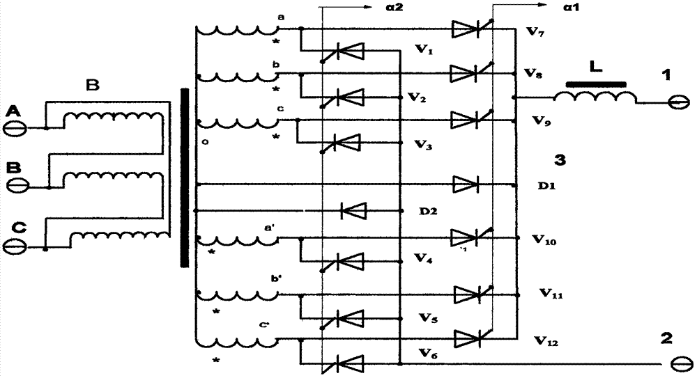 带两个续流管正反星形复式可控整流电路的制作方法
