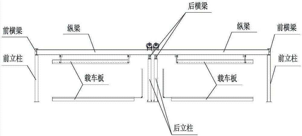 一种背靠背共用立柱横梁式二层升降横移停车设备的制作方法