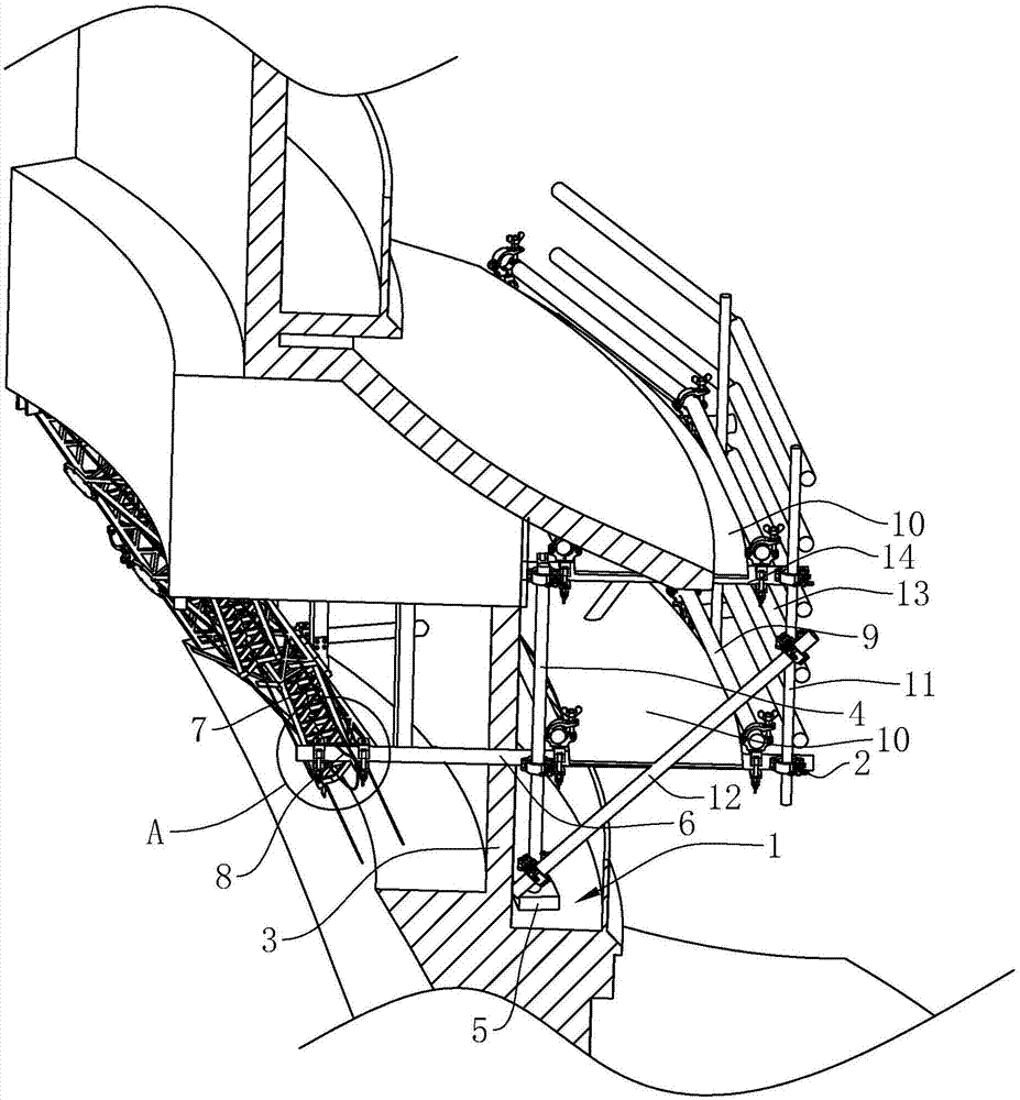 带有中间平台的穹顶建筑修复用悬挑脚手架的制作方法