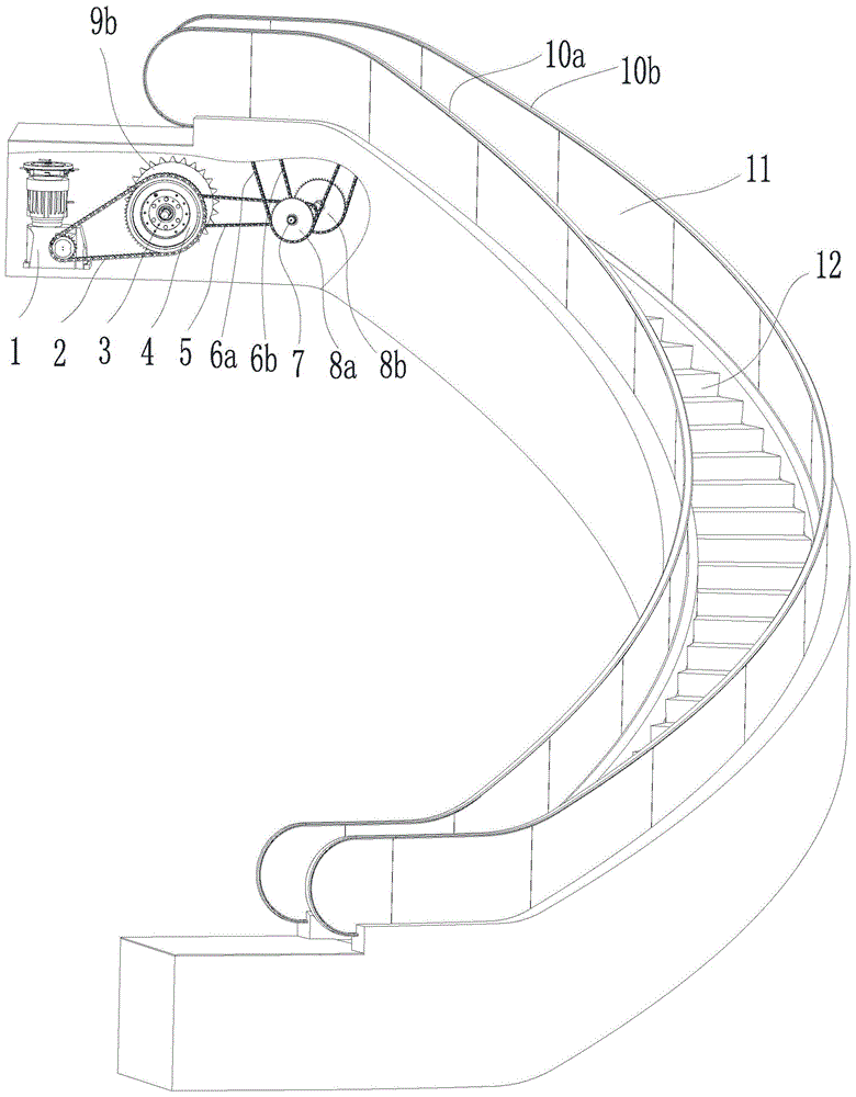 螺旋式自动扶梯的扶手带驱动装置的制作方法