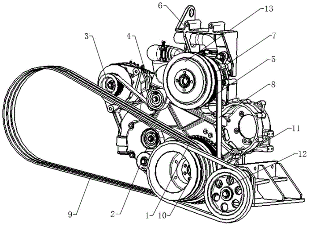 收割机用发动机前端轮系结构的制作方法