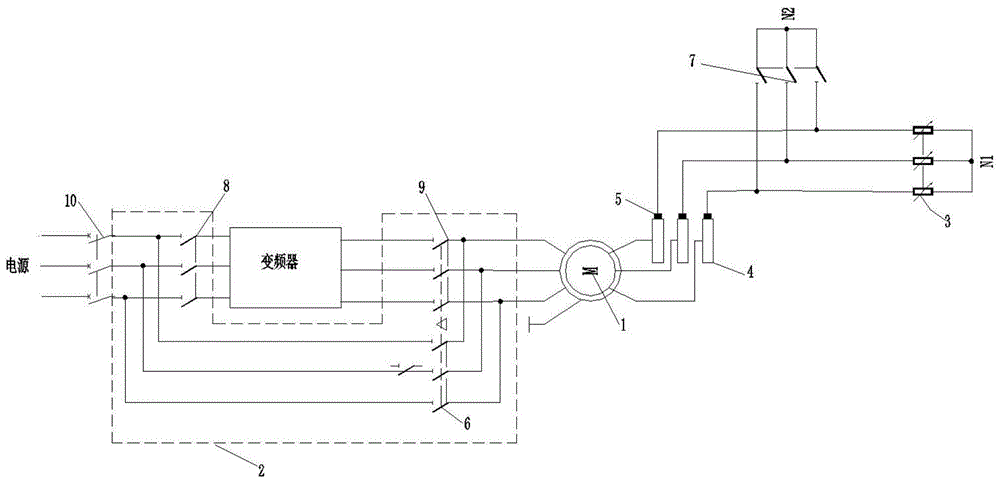 绕线式电机改为鼠笼式后变频旁路模式下的启动调速装置的制作方法