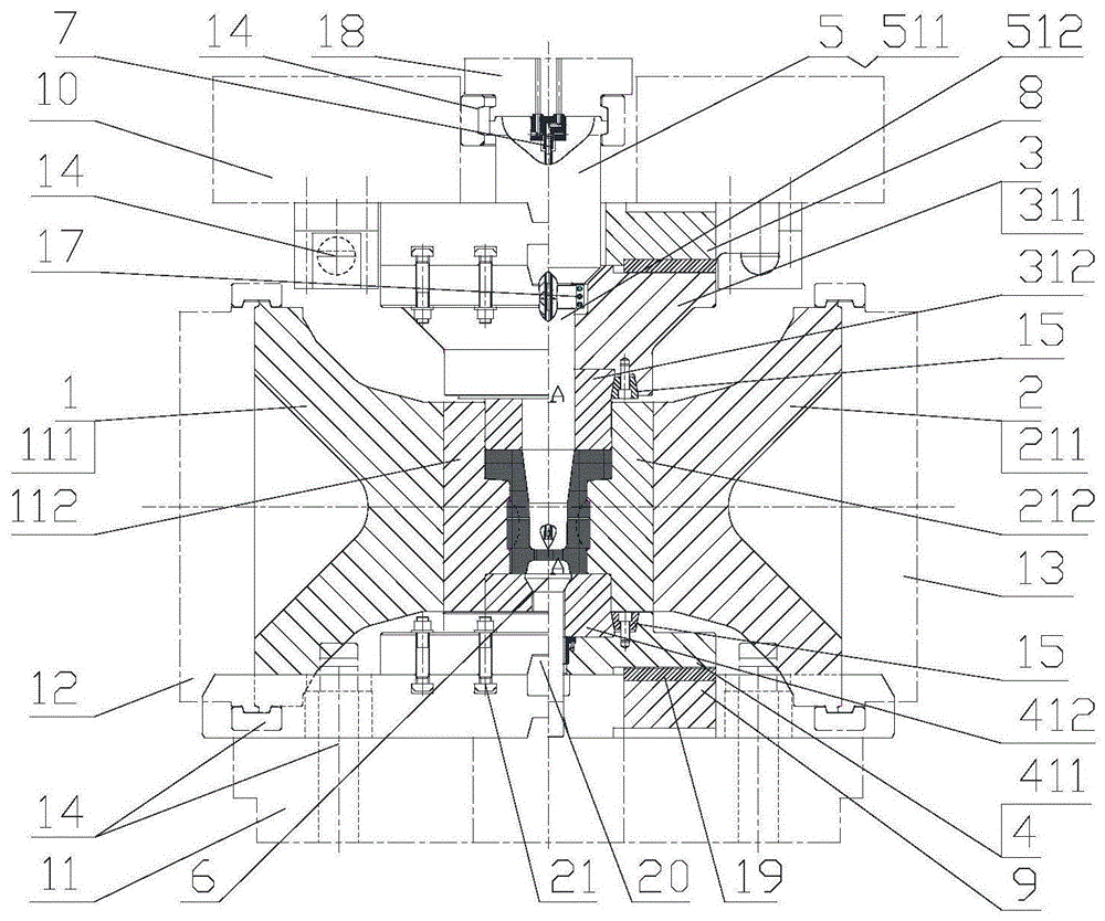 一种组合分模的垂直双动挤压组合模具的制作方法
