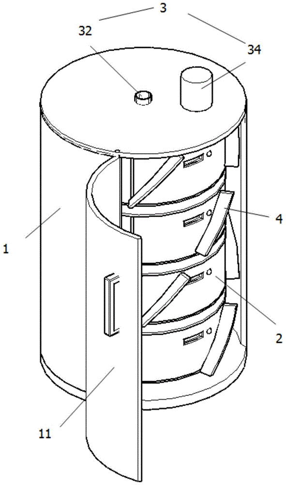 一种圆柱形风动冰箱的减压保鲜贮藏装置的制作方法